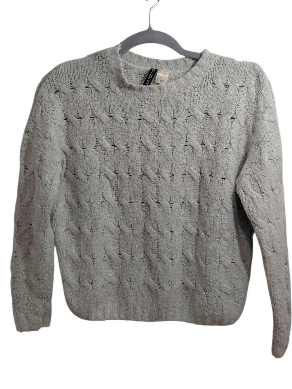Divided Women's Light Gray Cable Crewneck Sweater